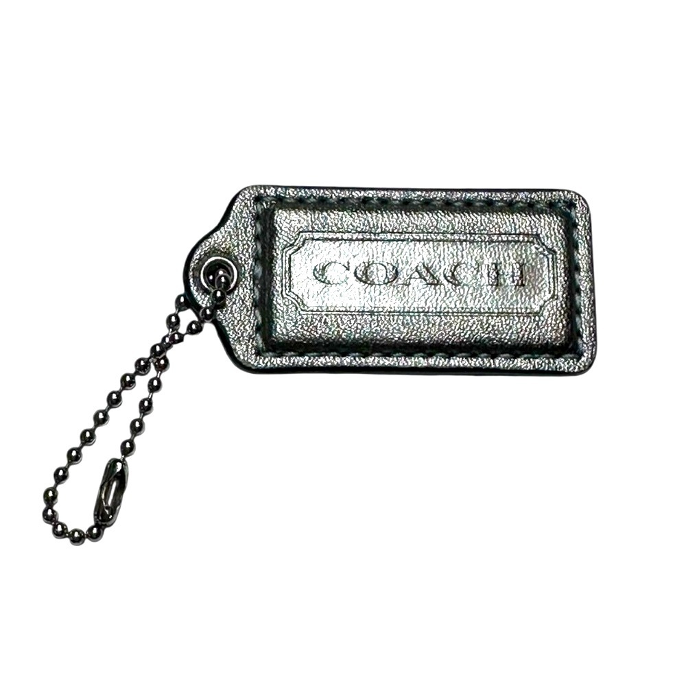 Coach Leather Key Fob Tag in Metallic Silver